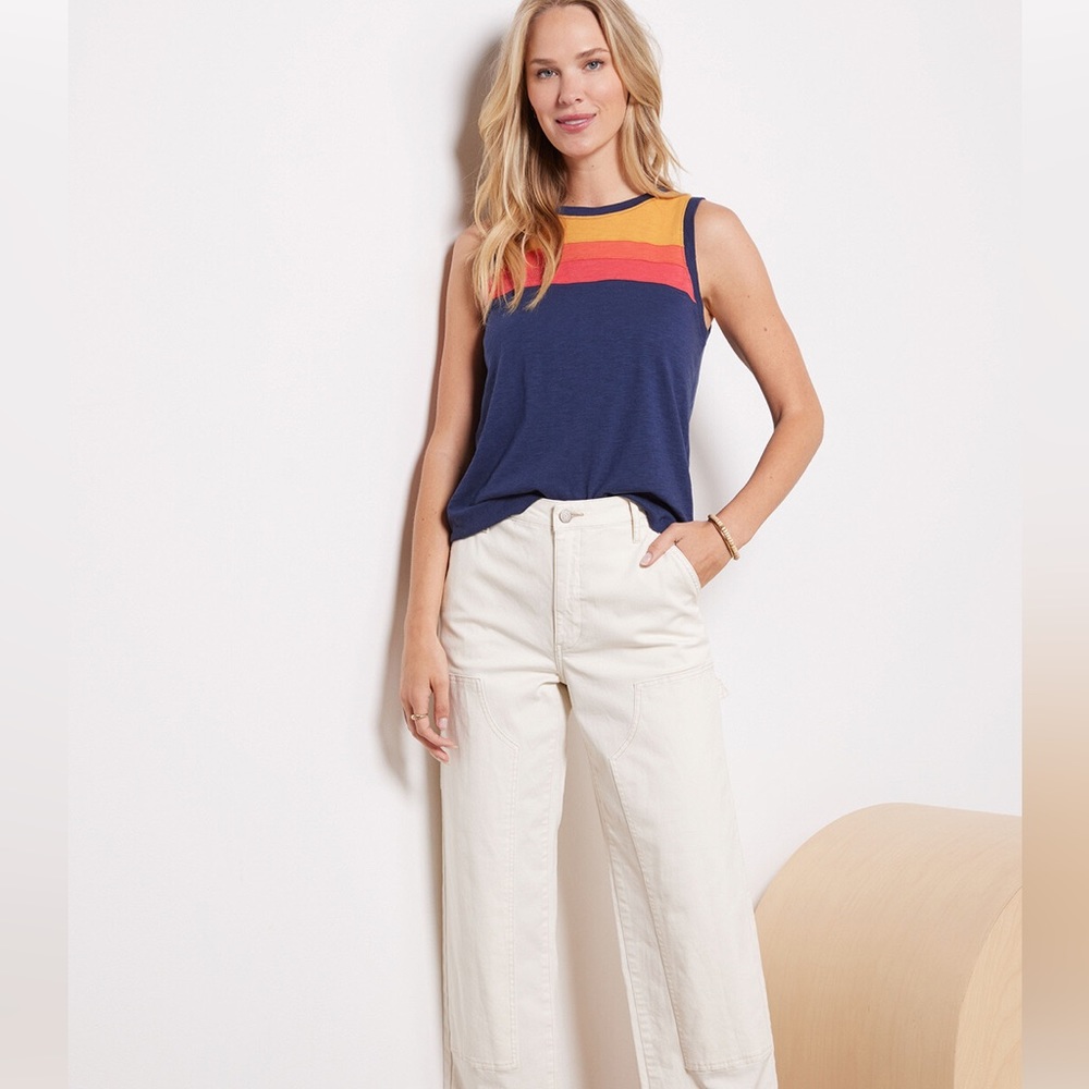 Evereve Marie Block Tank Navy Size Large